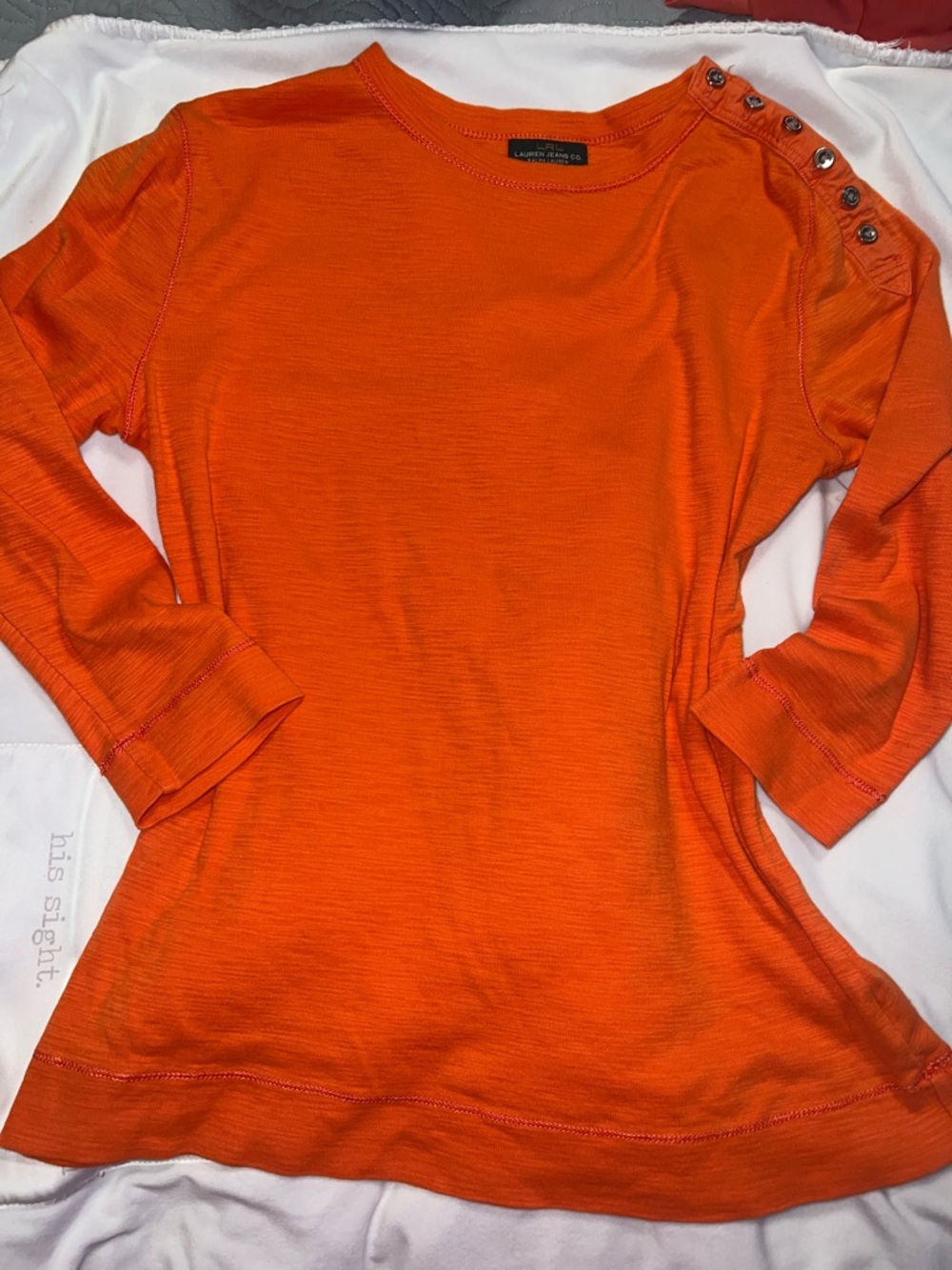 Lauren Ralph Lauren Bright Orange Button-Shoulder Long Sleeve Tee XS
